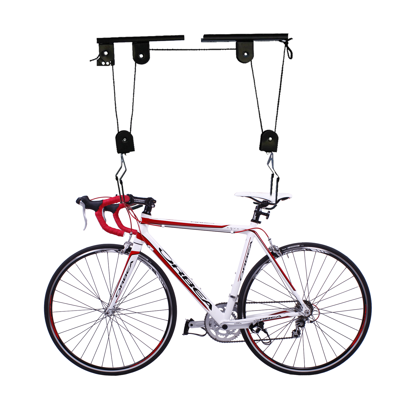 Cycling Gear Wall Hanger - Black Bicycle Lift with Ceiling Mount