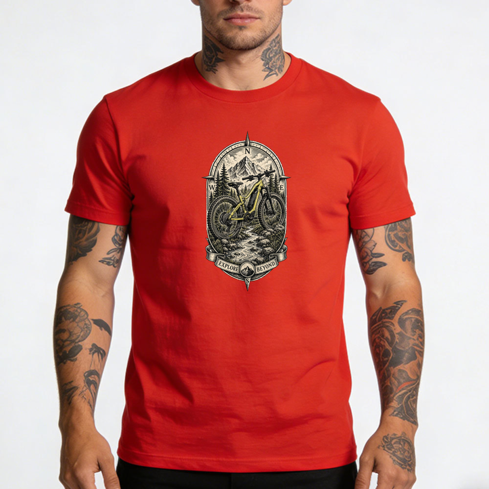 Cycling Gear Apparel - Mountain Bike Compass Explore Beyond Red