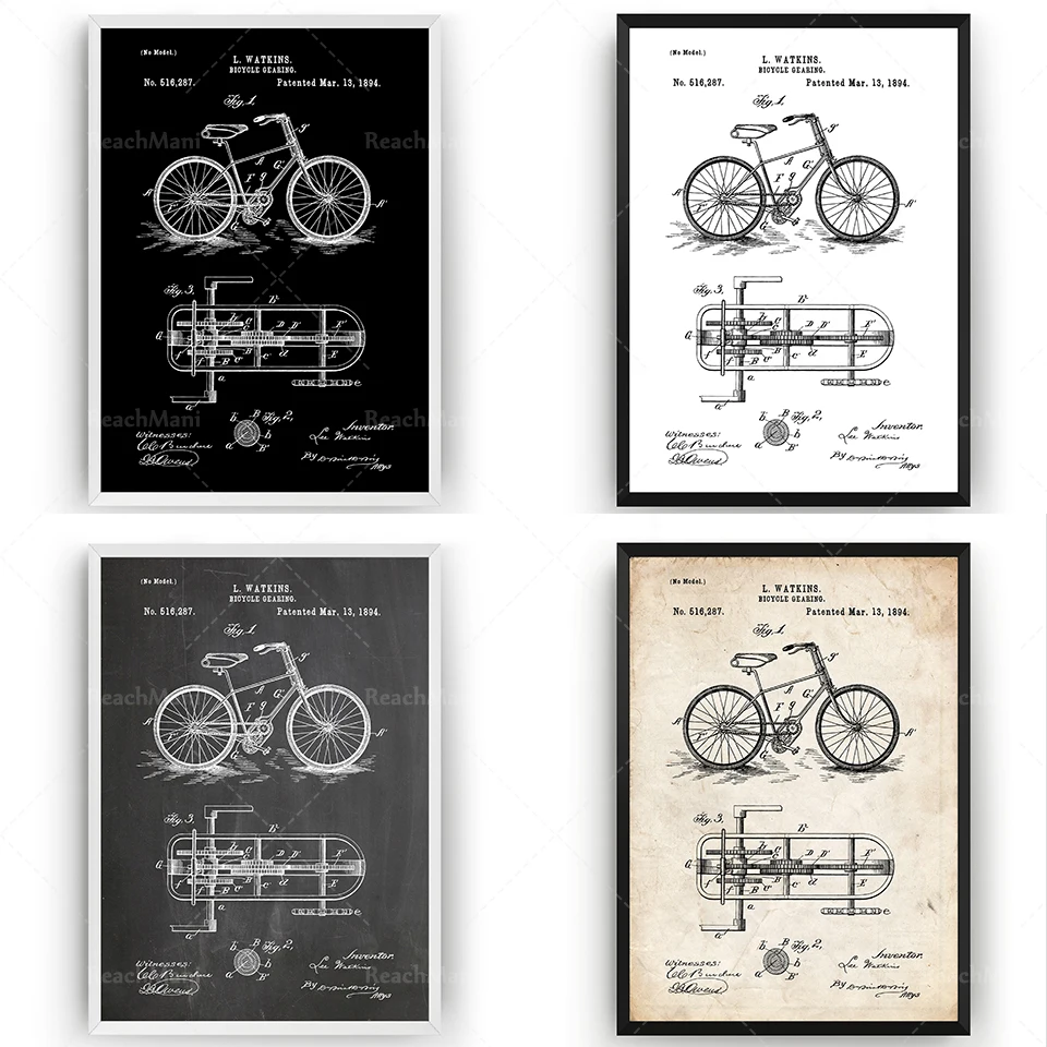 Cycling Gear Gifts - Bicycle Gears 1894 Patent Print Wall